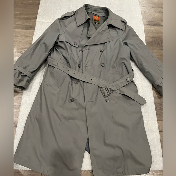 [42/US:M]Vintage 80s Moores Men's Gray Belted Trench Coat - Picture 1 of 11